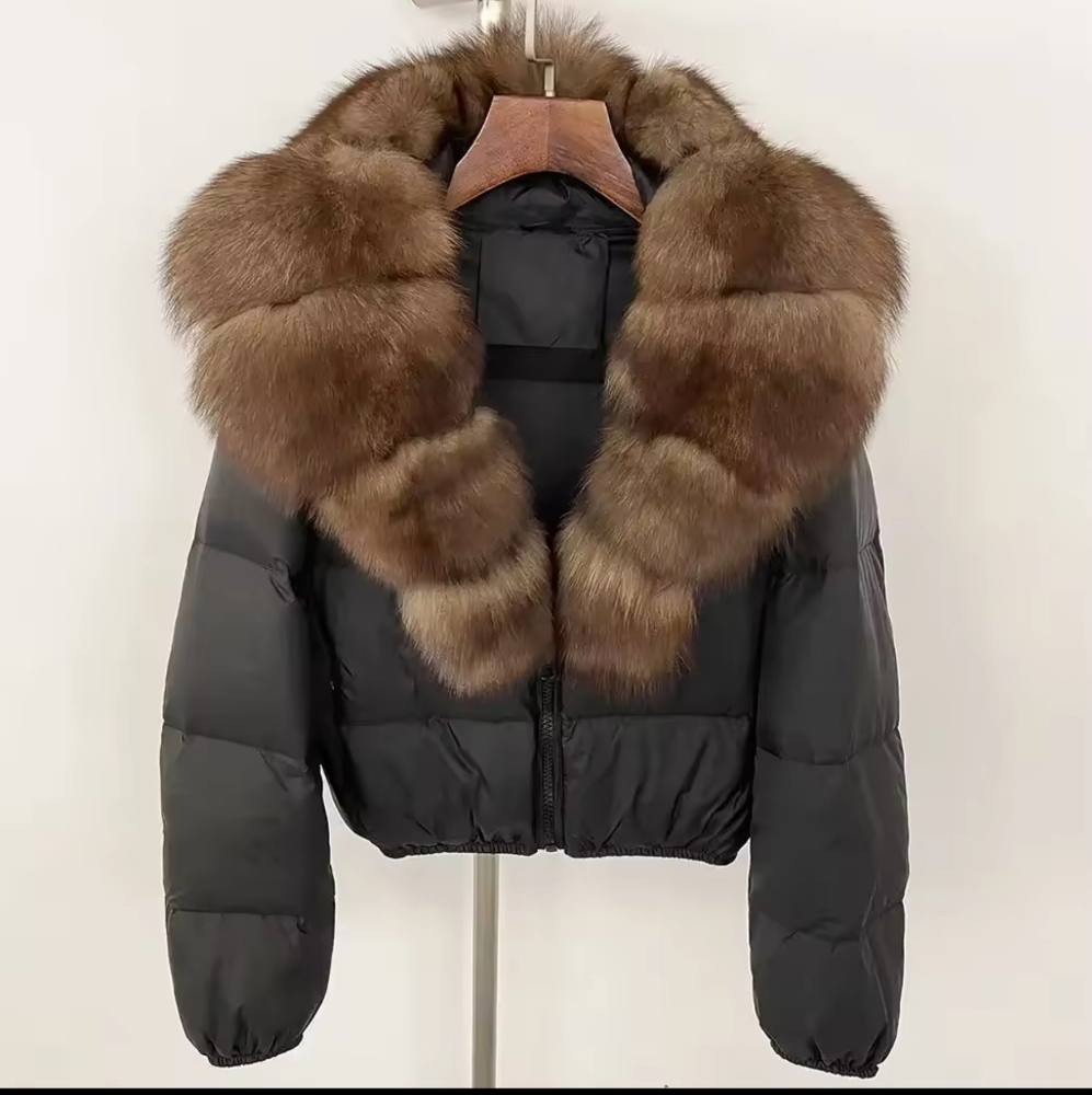 Down Coat Women Winter Real Natural Fox Fur Collar V-neck Thick Warm Duck Down - Picture 3 of 7